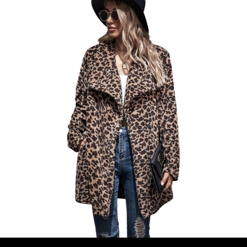 Leopard Waterfall Collar Teddy Coat